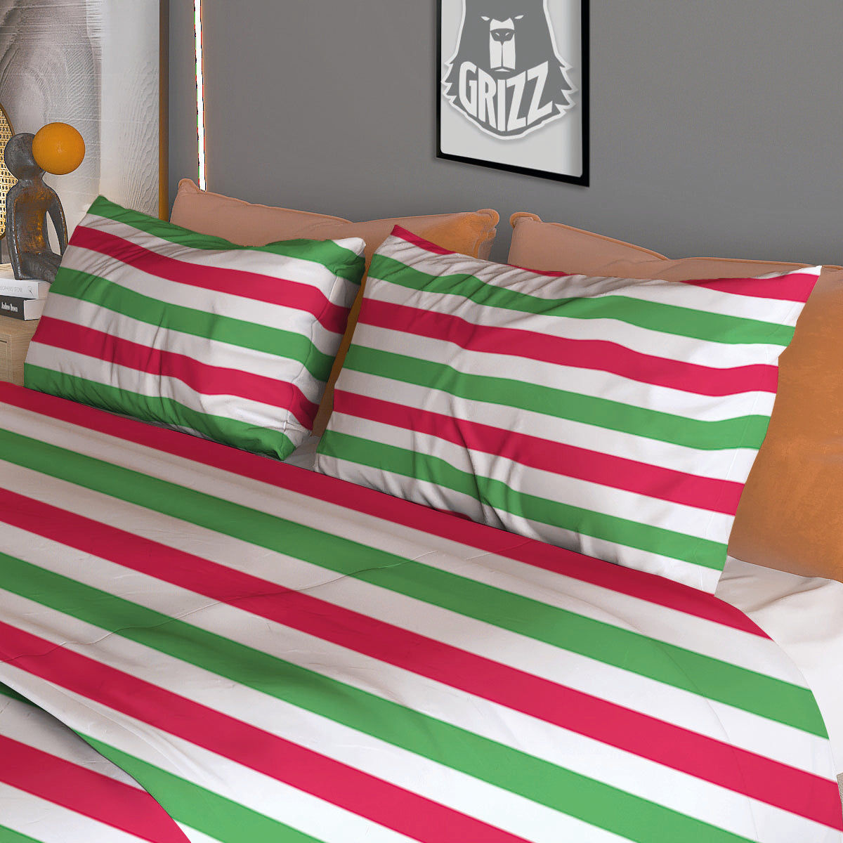 Striped Merry Christmas Print Pattern Duvet Cover Bedding Set