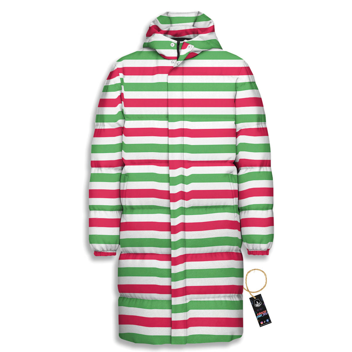 Striped Merry Christmas Print Pattern Long Down Jacket-grizzshop
