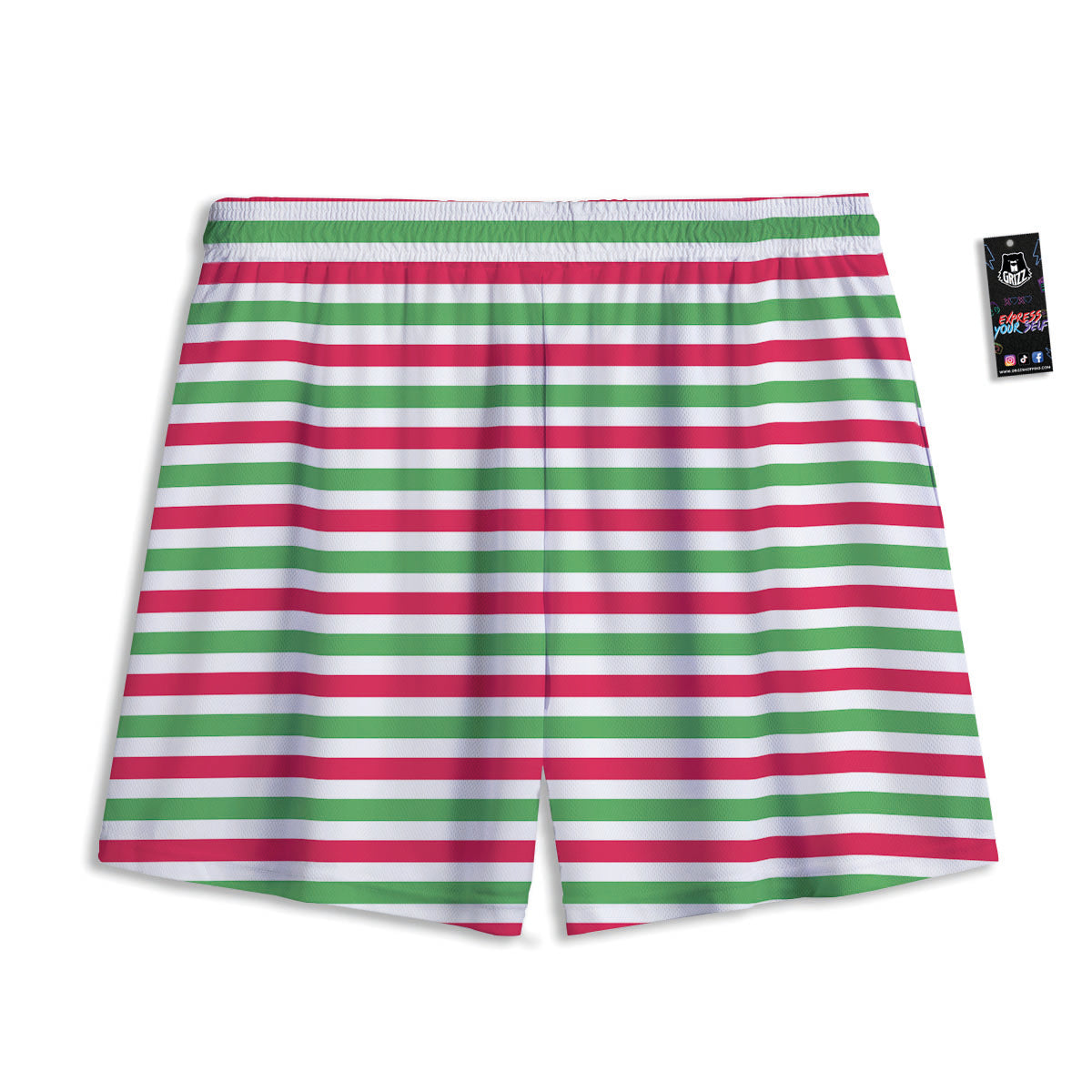 Striped Merry Christmas Print Pattern Mesh Shorts