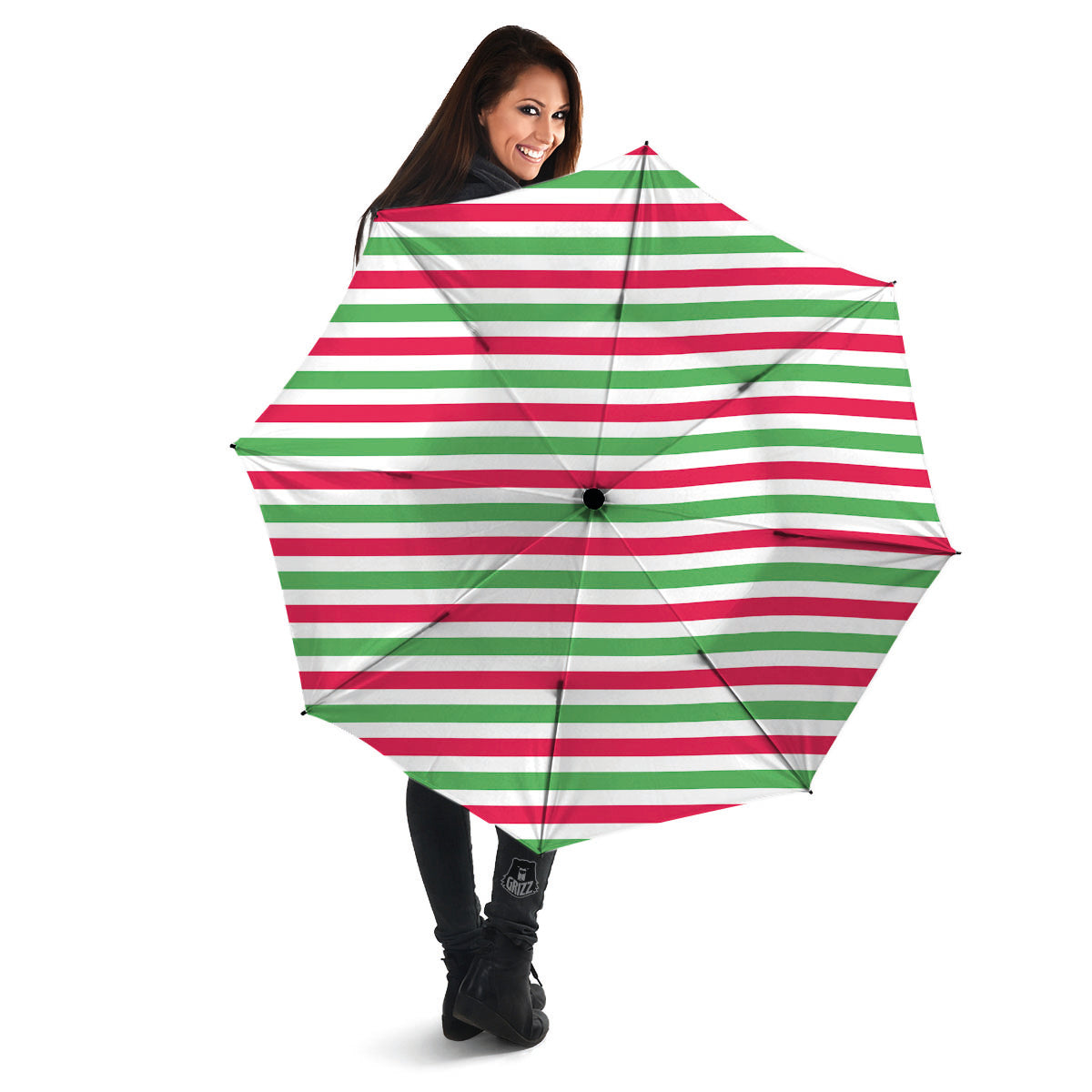 Striped Merry Christmas Print Pattern Umbrella-grizzshop