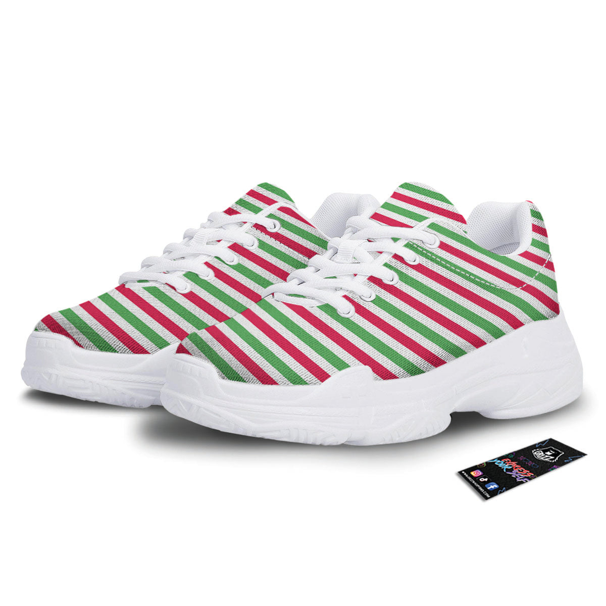 Striped Merry Christmas Print Pattern White Chunky Shoes-grizzshop