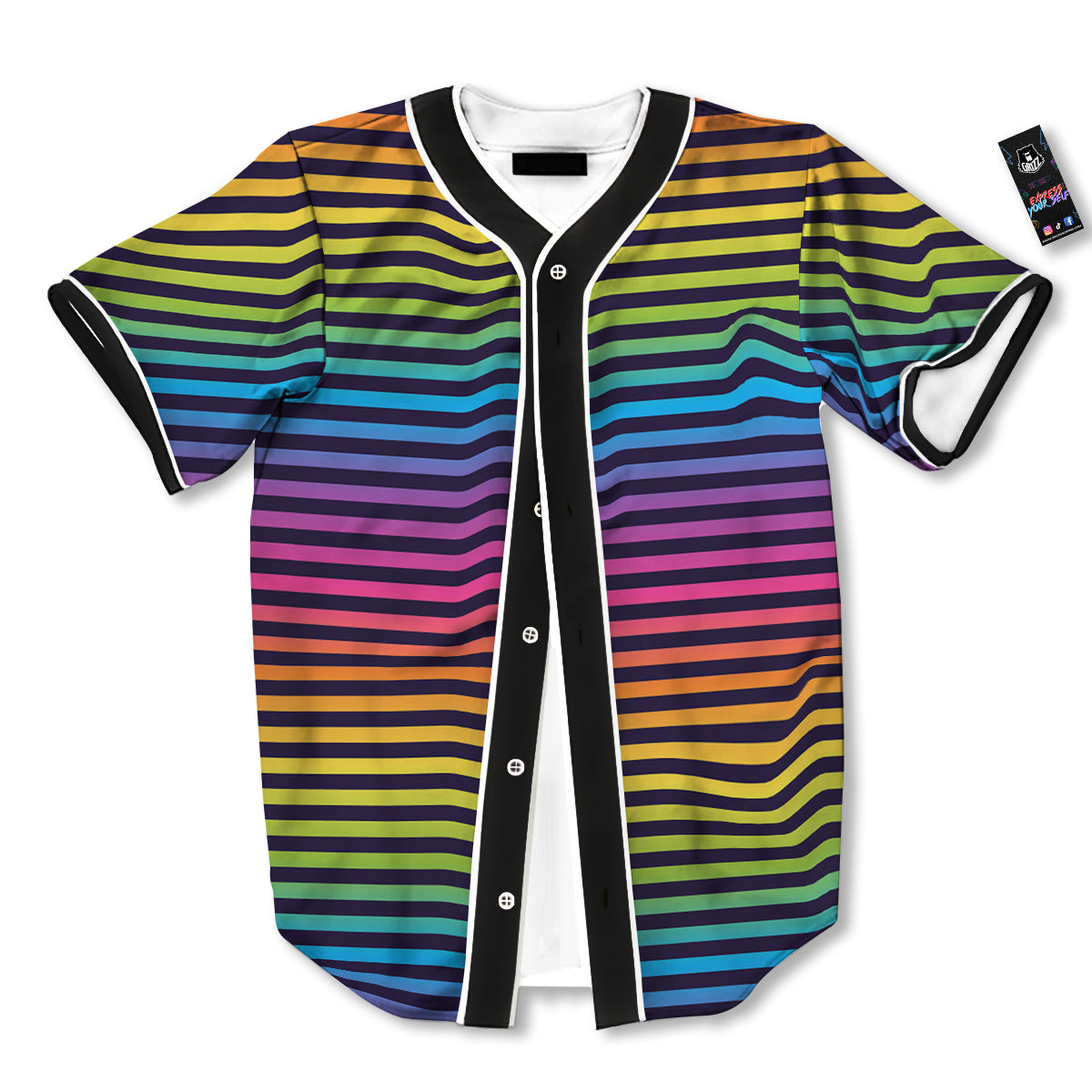 Striped Neon Rainbow Print Baseball Jersey-grizzshop