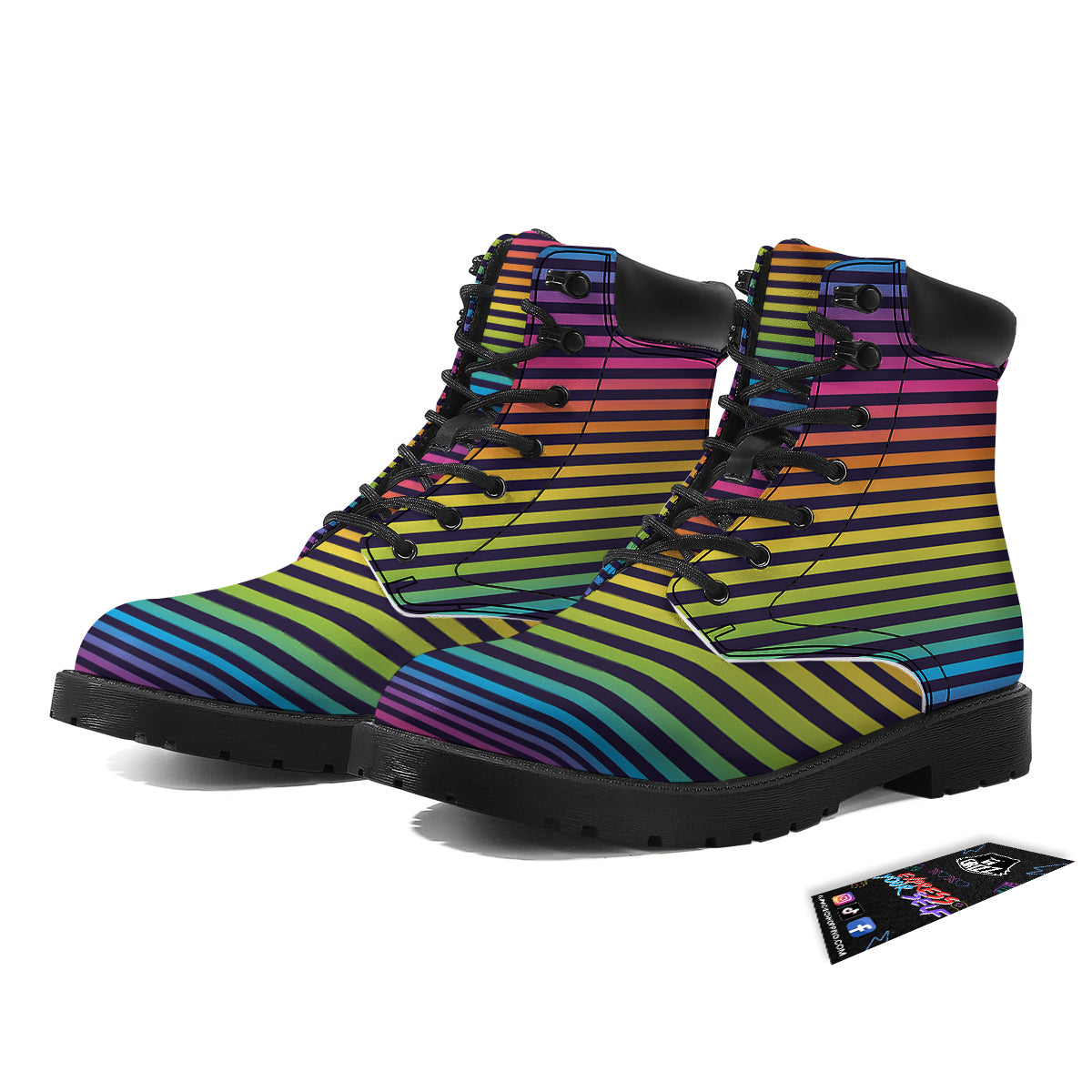 Striped Neon Rainbow Print Boots-grizzshop