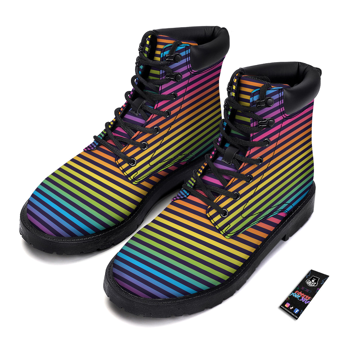 Striped Neon Rainbow Print Boots-grizzshop