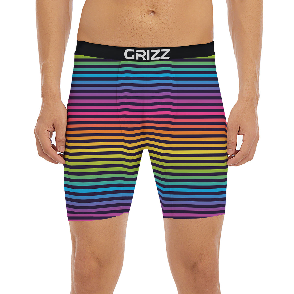 Striped Neon Rainbow Print Boxer Briefs-grizzshop