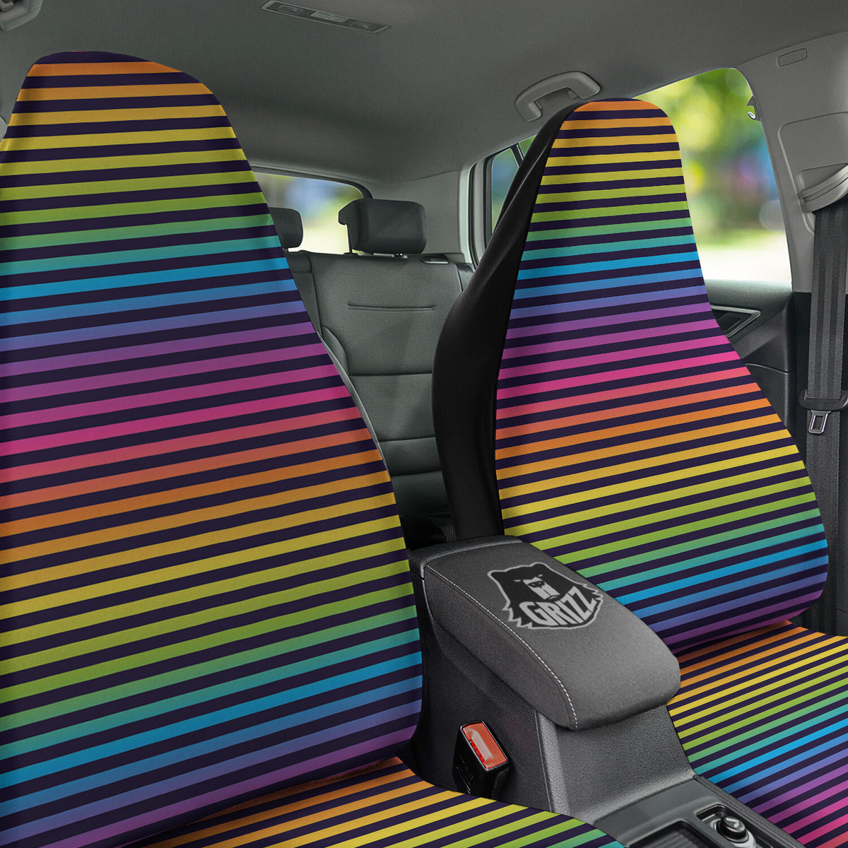 Striped Neon Rainbow Print Car Seat Covers-grizzshop