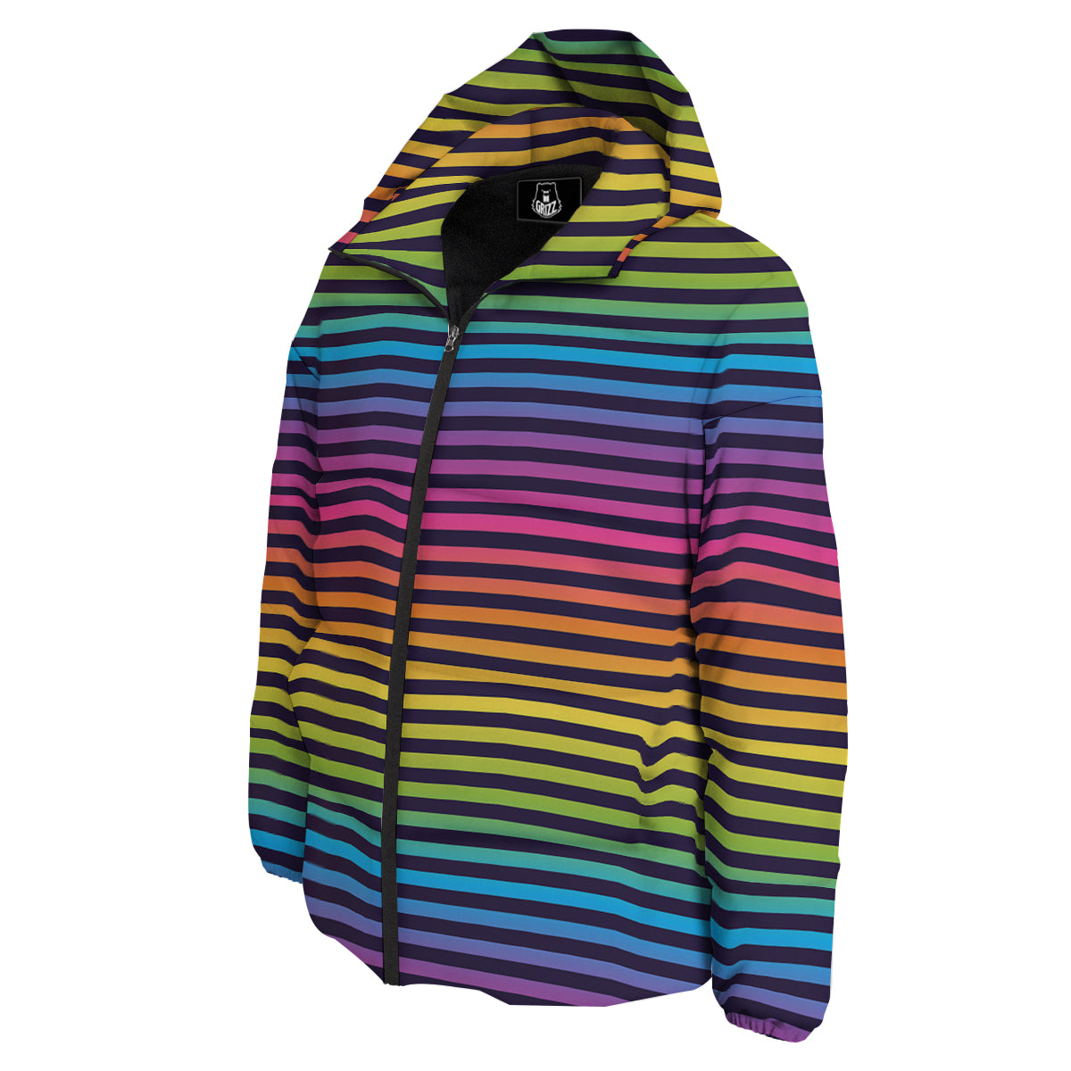 Striped Neon Rainbow Print Down Jacket-grizzshop