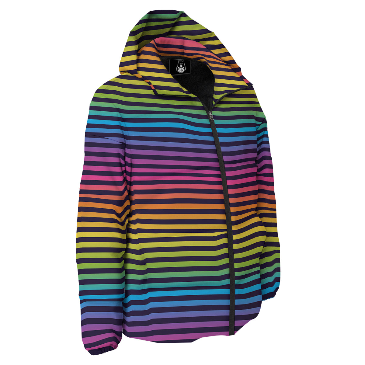Striped Neon Rainbow Print Down Jacket-grizzshop
