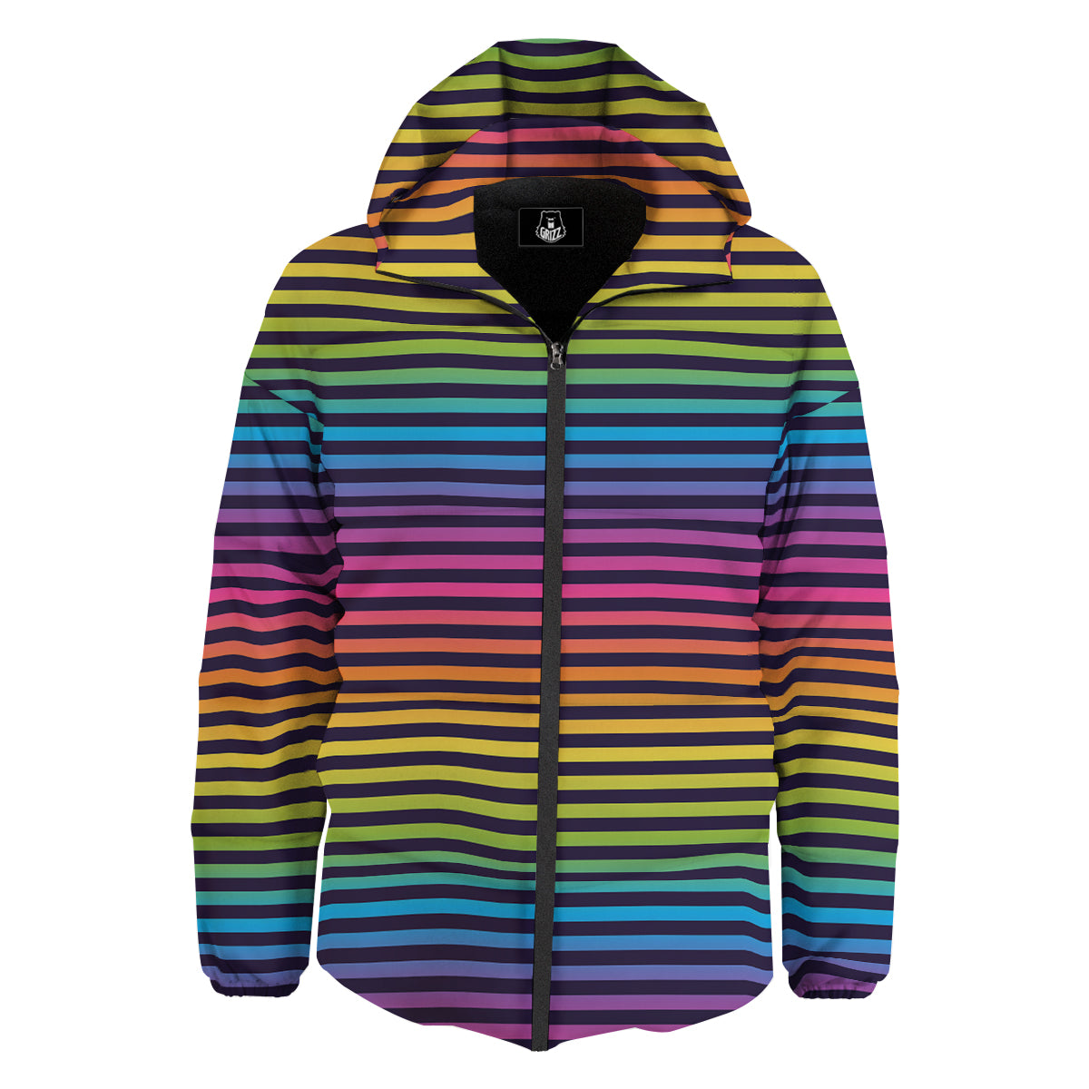Striped Neon Rainbow Print Down Jacket-grizzshop