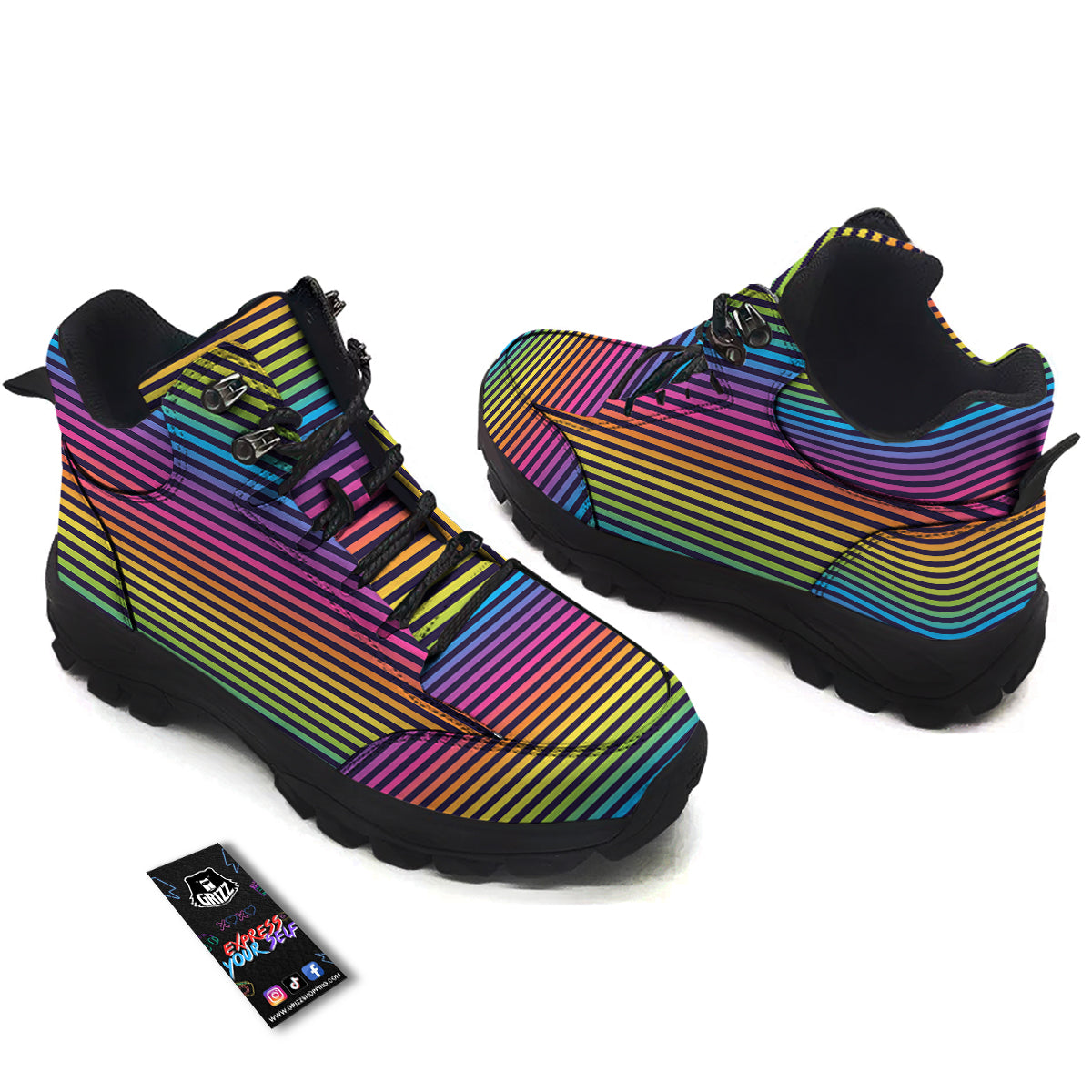 Striped Neon Rainbow Print Hiking Shoes-grizzshop