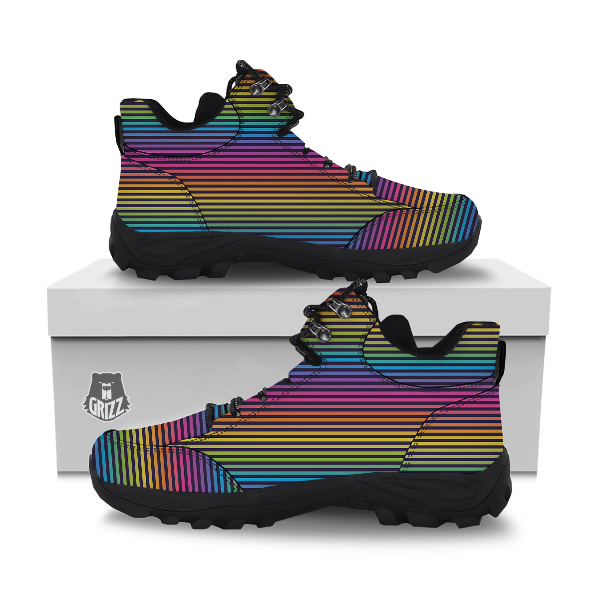 Striped Neon Rainbow Print Hiking Shoes-grizzshop