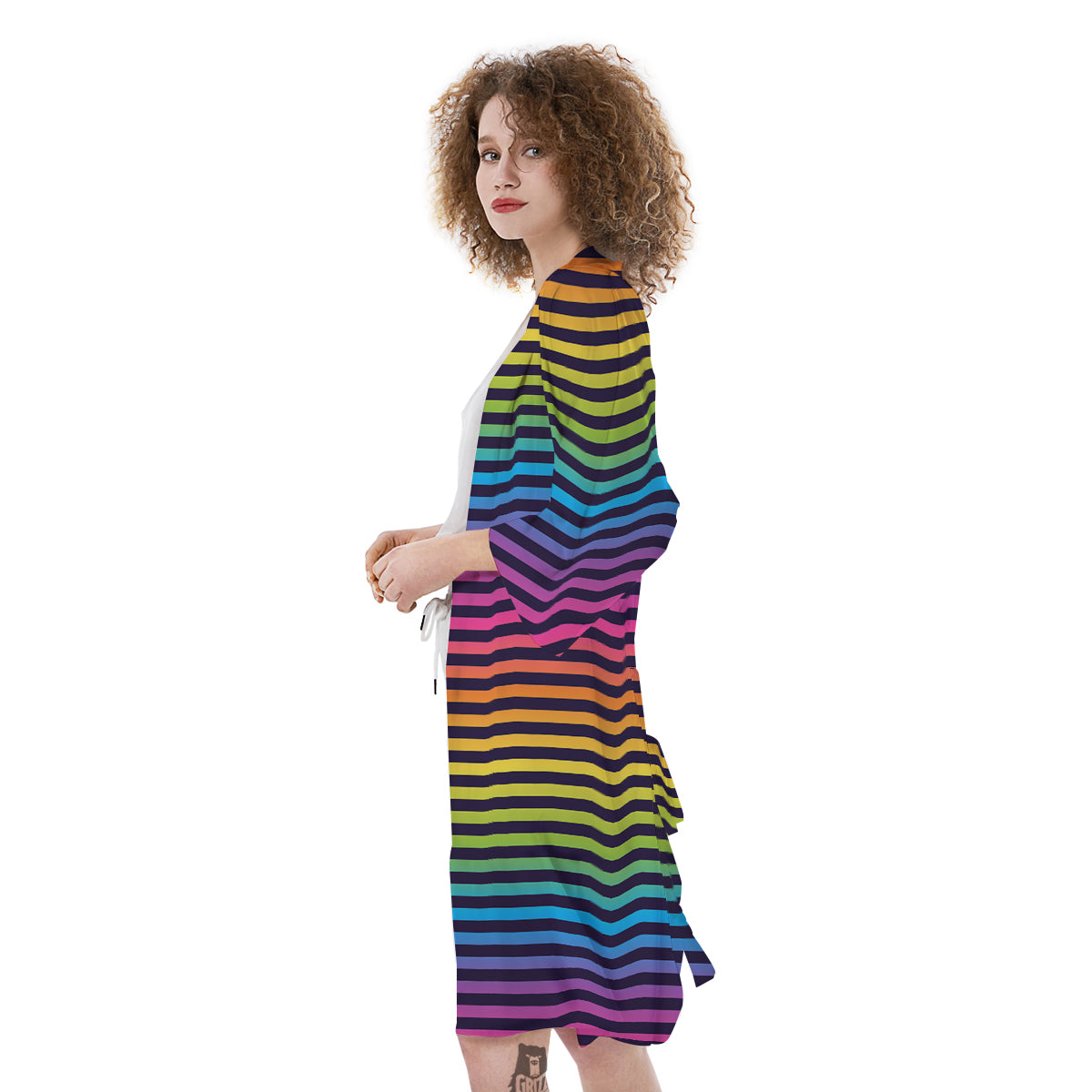 Striped Neon Rainbow Print Kimono-grizzshop