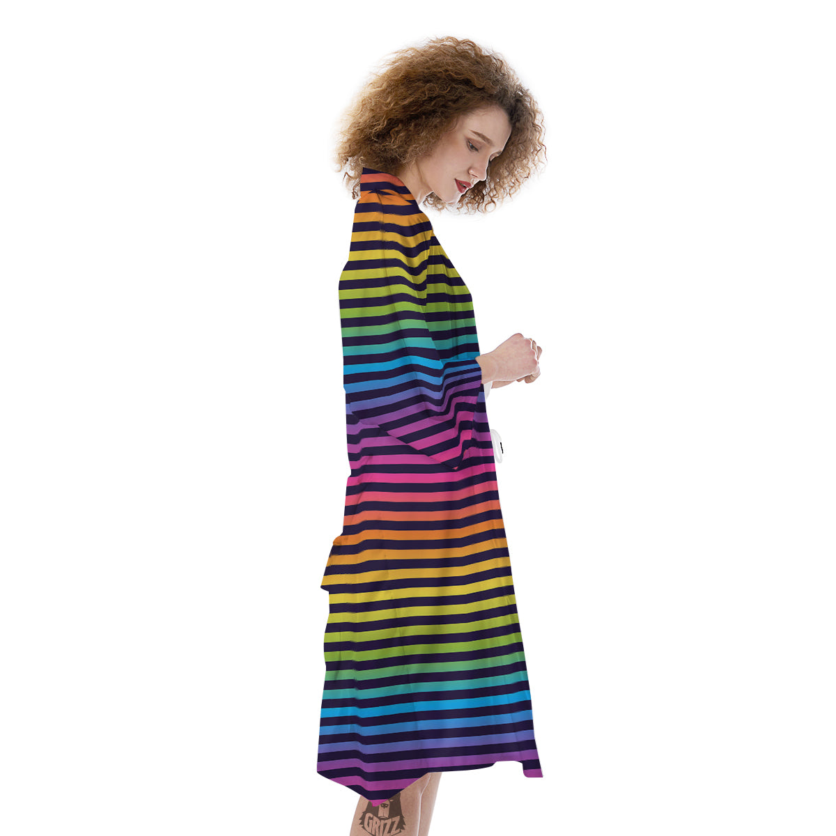 Striped Neon Rainbow Print Kimono-grizzshop