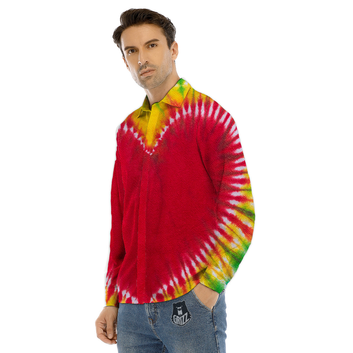 Striped Neon Rainbow Print Men's Dress Shirts-grizzshop