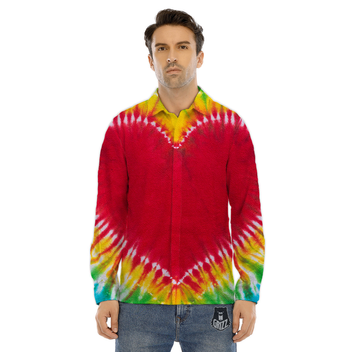 Striped Neon Rainbow Print Men's Dress Shirts-grizzshop