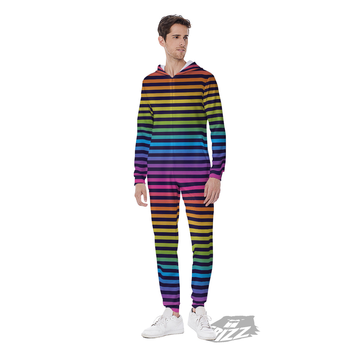 Striped Neon Rainbow Print Men's Jumpsuit-grizzshop