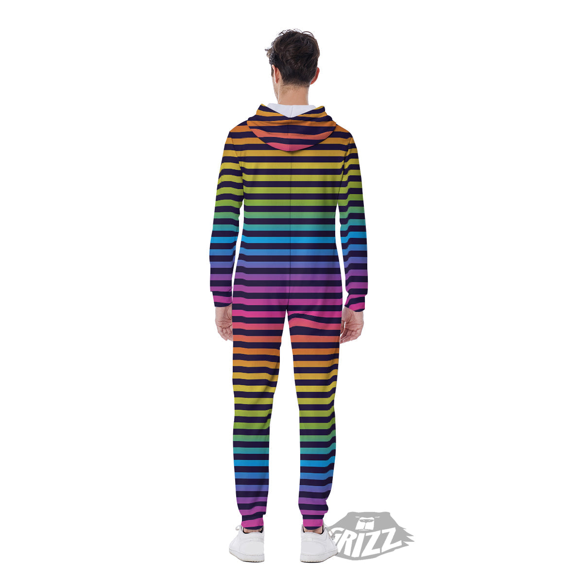 Striped Neon Rainbow Print Men's Jumpsuit-grizzshop