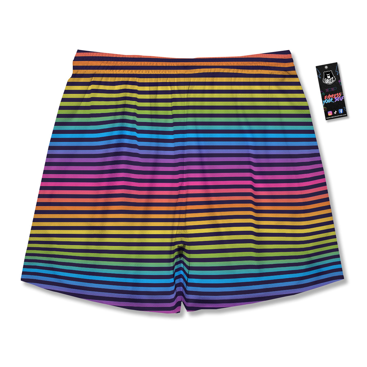Striped Neon Rainbow Print Men's Running Shorts-grizzshop