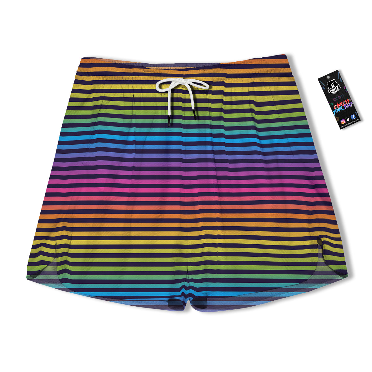 Striped Neon Rainbow Print Men's Running Shorts-grizzshop