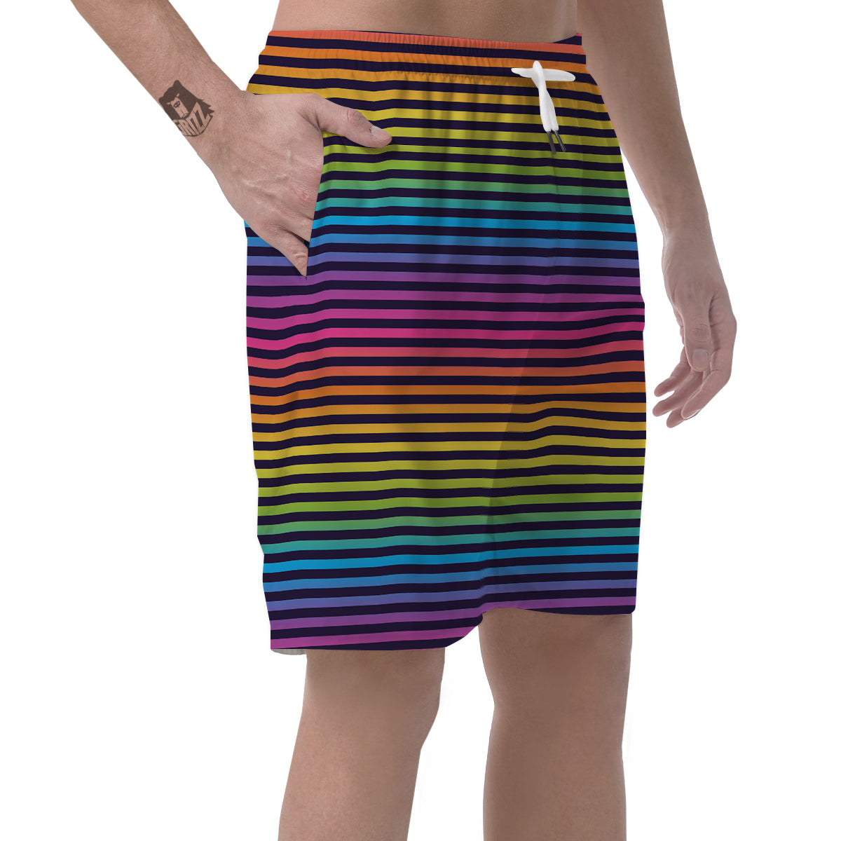 Striped Neon Rainbow Print Men's Shorts-grizzshop