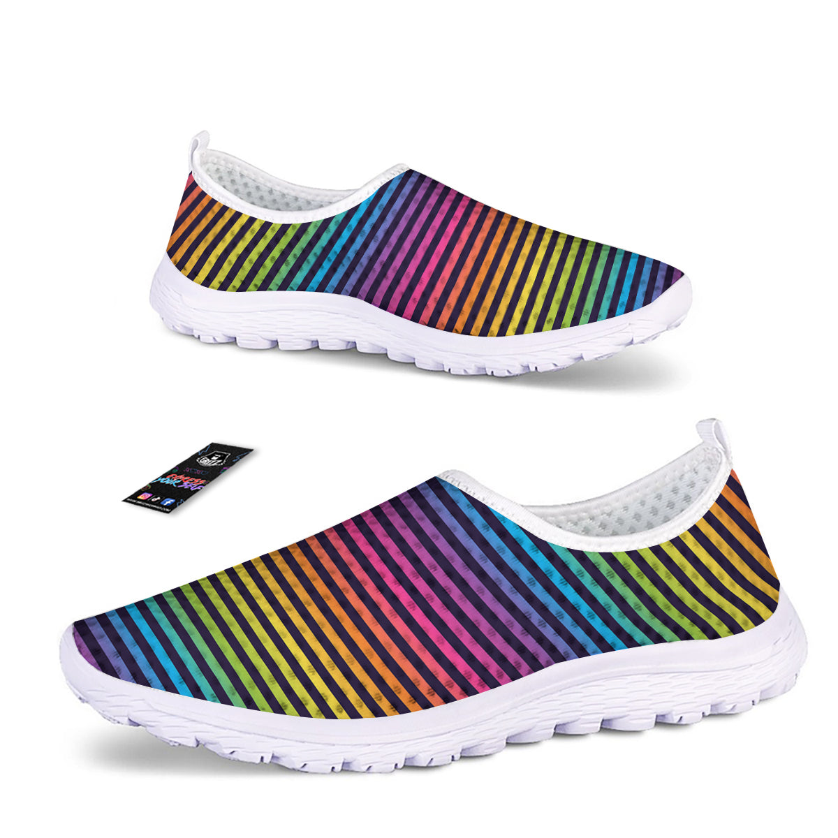 Striped Neon Rainbow Print Nurse Shoes-grizzshop