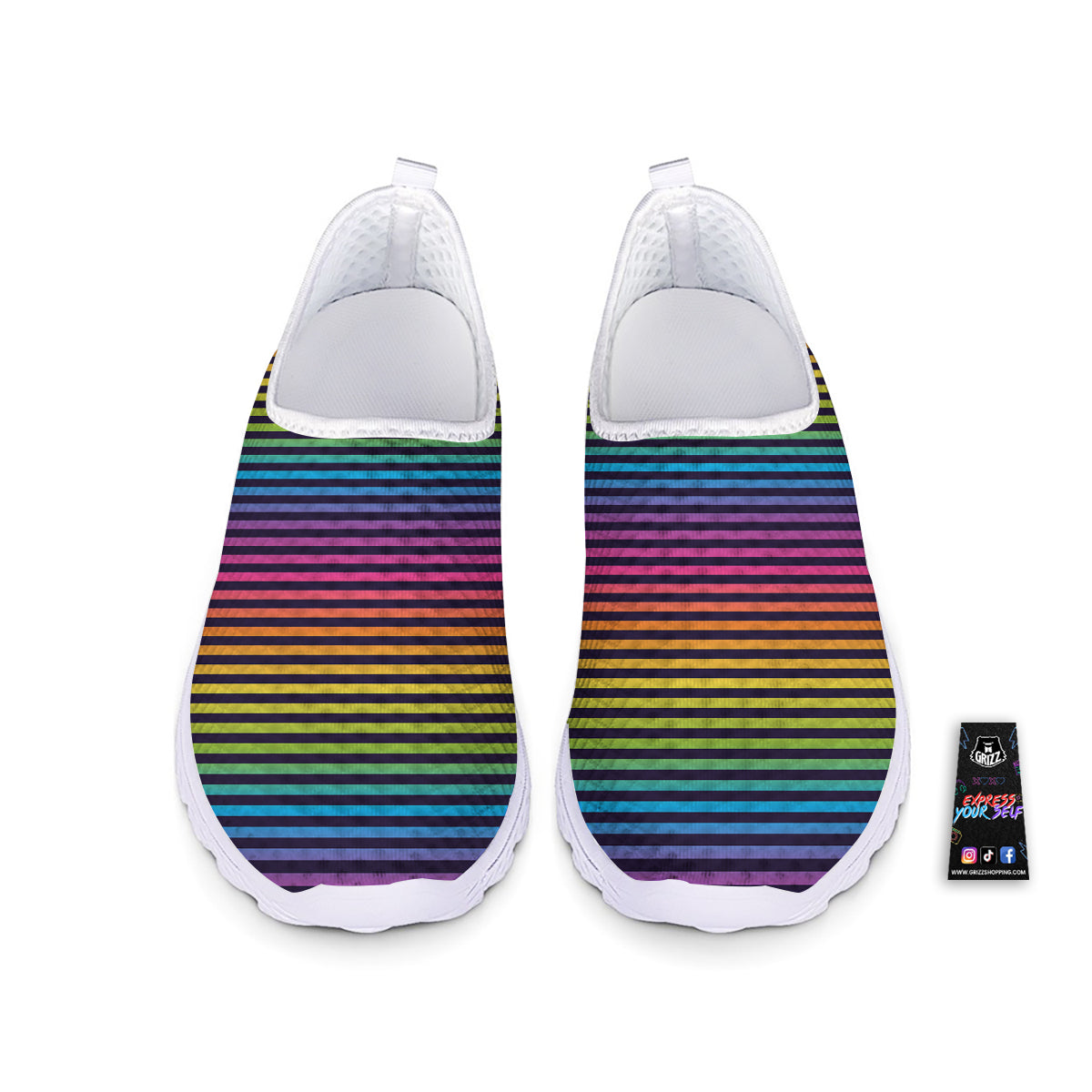 Striped Neon Rainbow Print Nurse Shoes-grizzshop