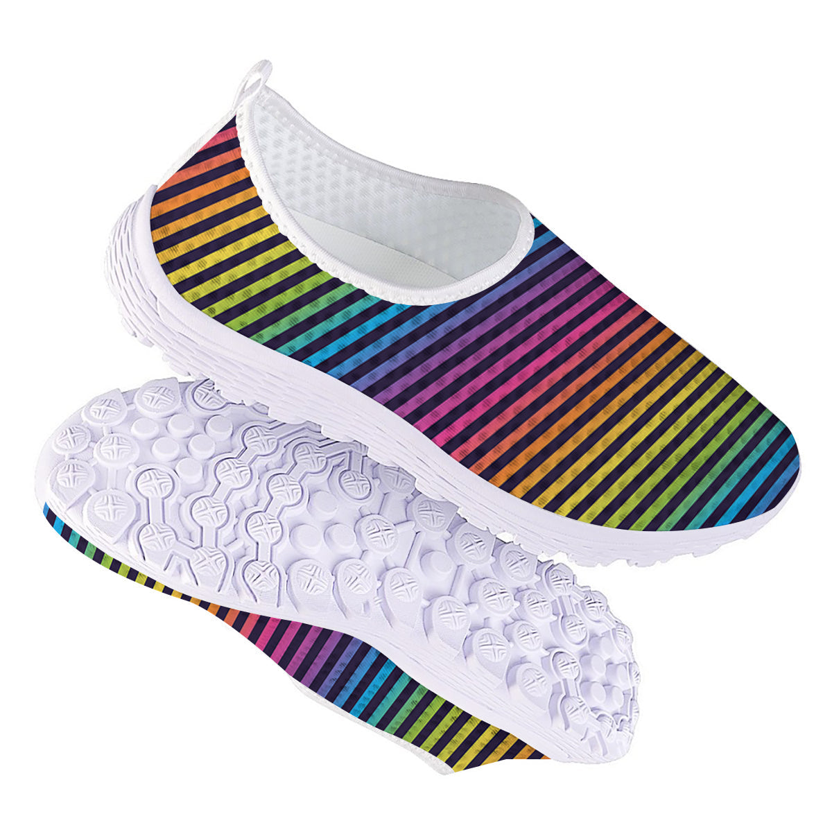 Striped Neon Rainbow Print Nurse Shoes-grizzshop