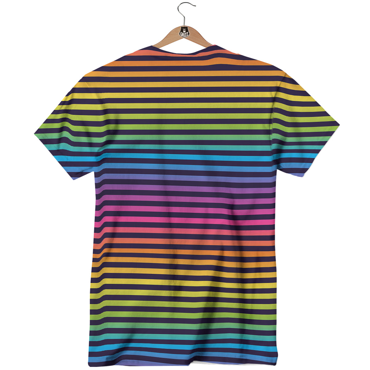 Striped Neon Rainbow Print T-Shirt-grizzshop