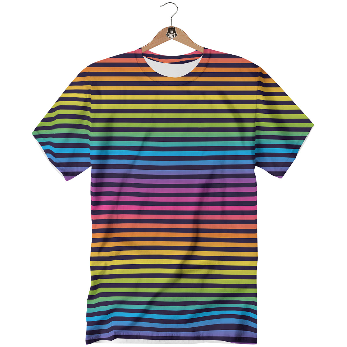 Striped Neon Rainbow Print T-Shirt-grizzshop
