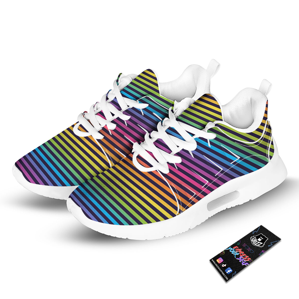 Striped Neon Rainbow Print Tennis Shoes-grizzshop