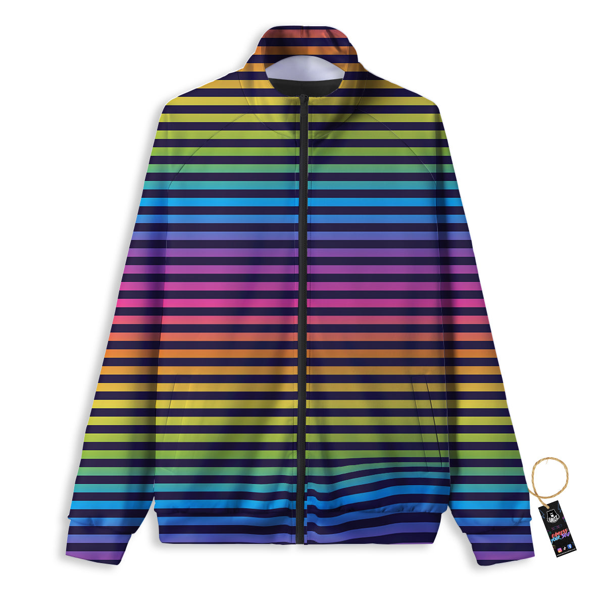 Striped Neon Rainbow Print Track Jacket-grizzshop