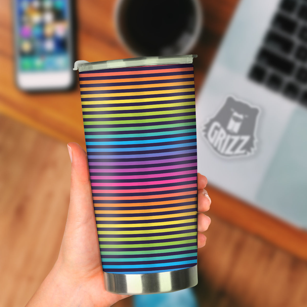 Striped Neon Rainbow Print Tumbler-grizzshop