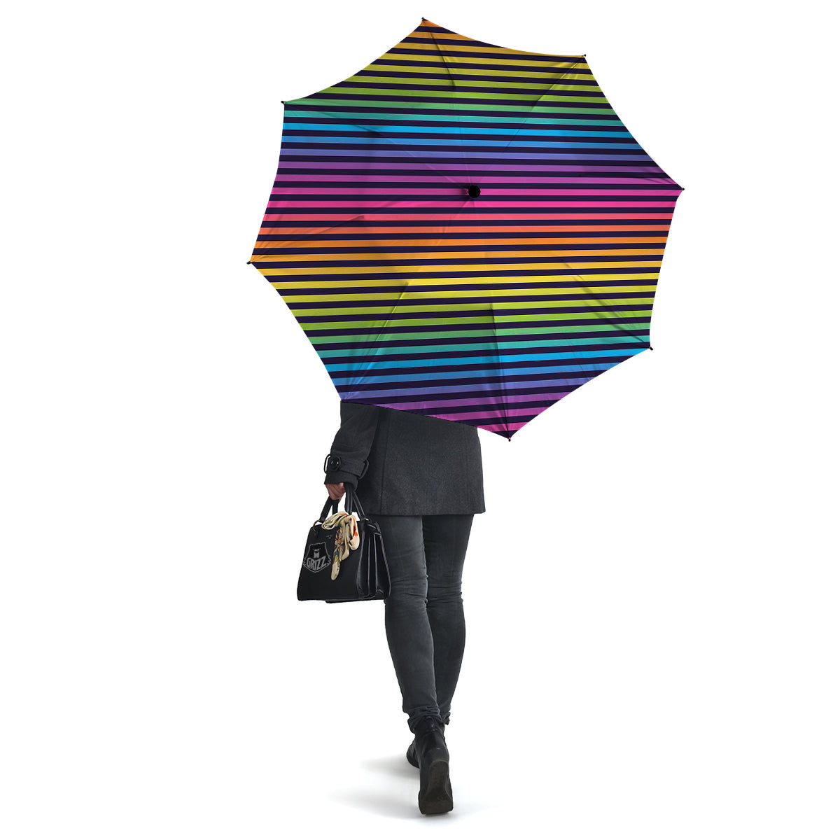 Striped Neon Rainbow Print Umbrella-grizzshop