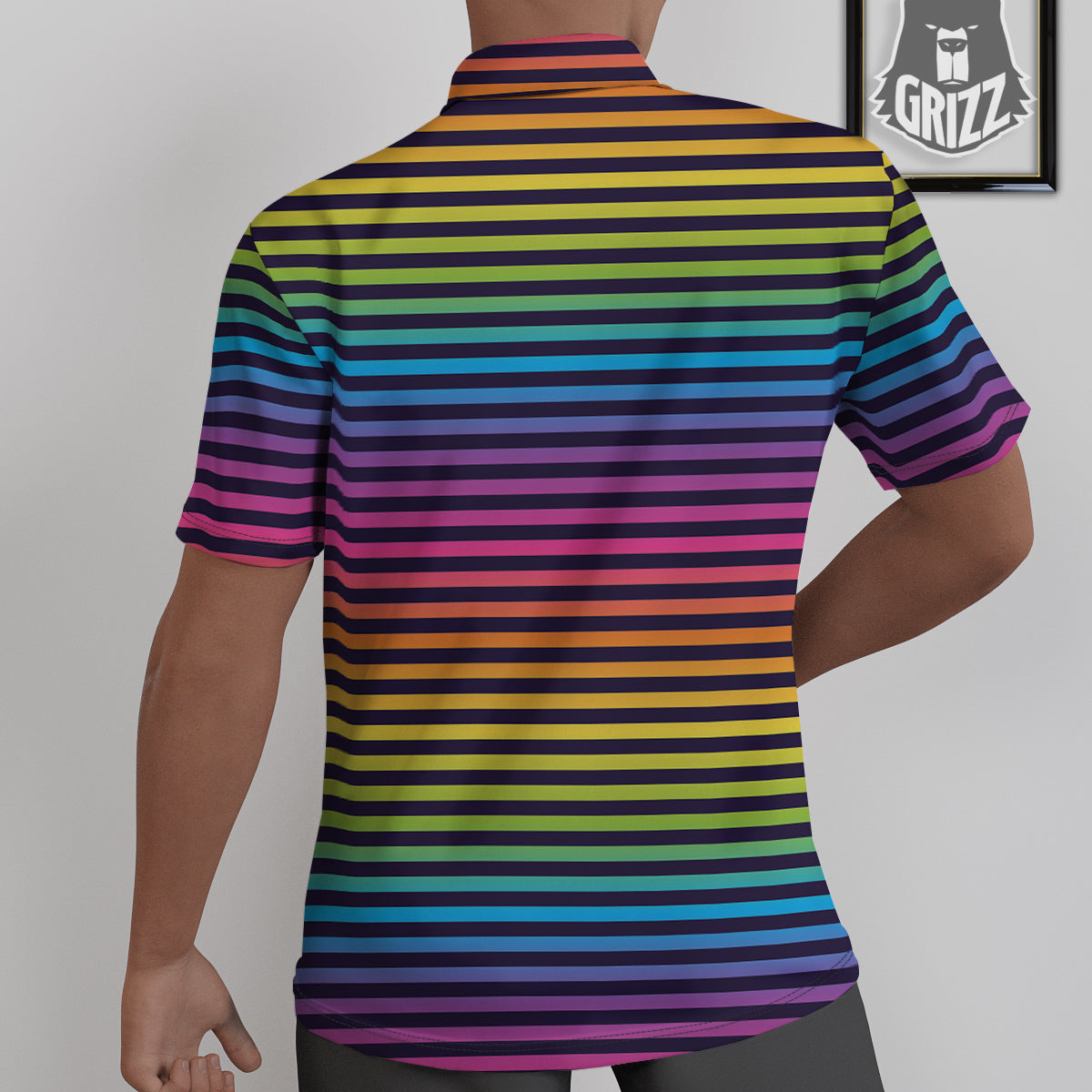 Striped Neon Rainbow Print Untucked Shirts-grizzshop