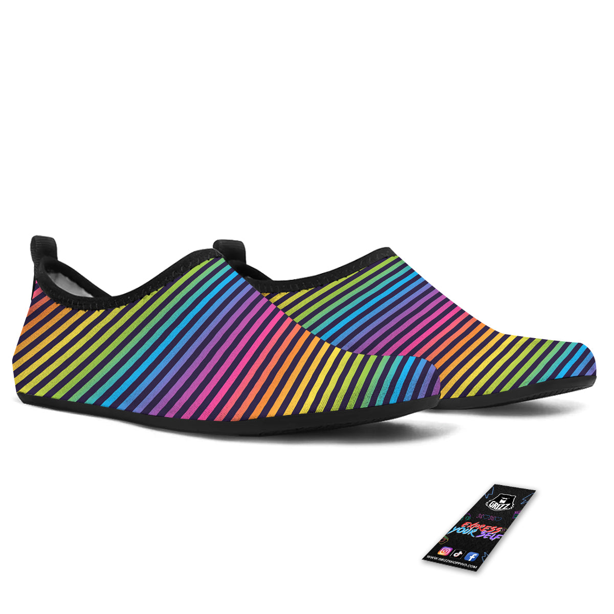 Striped Neon Rainbow Print Water Shoes-grizzshop