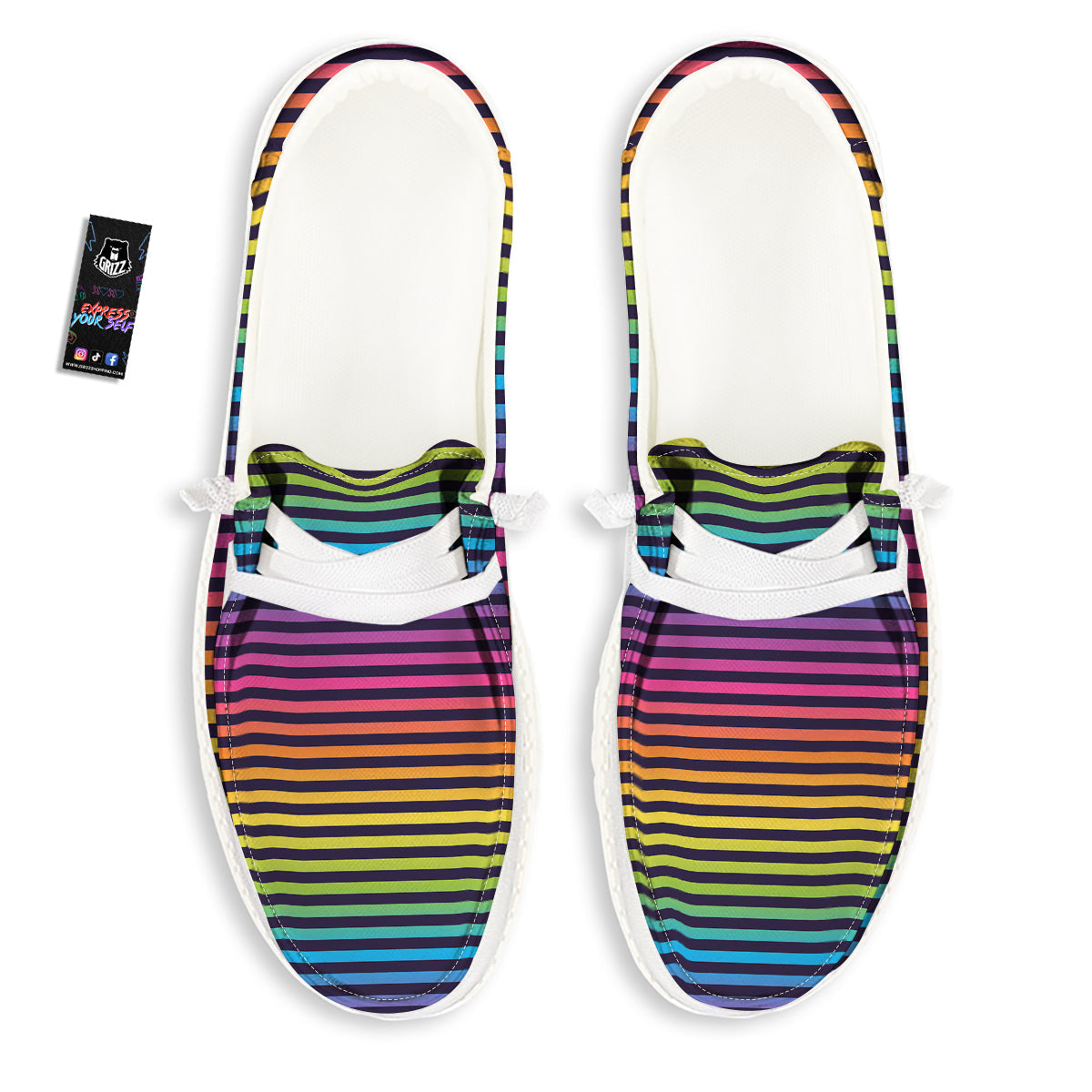 Striped Neon Rainbow Print White Loafers-grizzshop