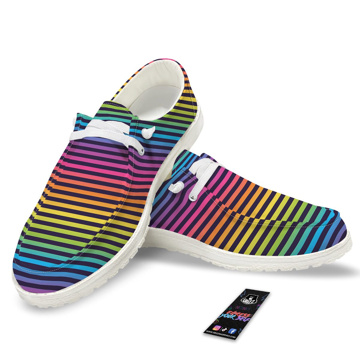 Striped Neon Rainbow Print White Loafers-grizzshop