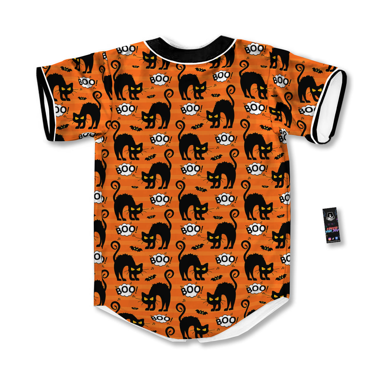 Striped Orange Black Cat Angry Print Pattern Baseball Jersey-grizzshop