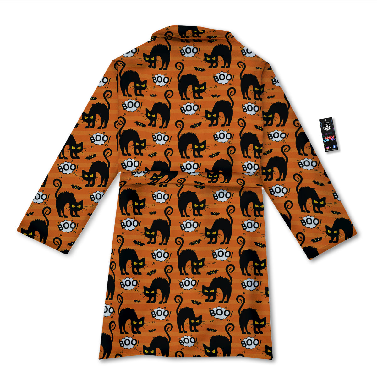 Striped Orange Black Cat Angry Print Pattern Bathrobe-grizzshop