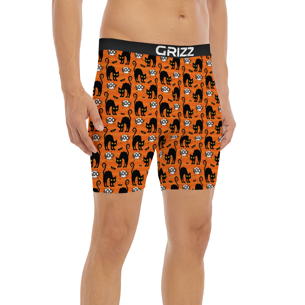 Striped Orange Black Cat Angry Print Pattern Boxer Briefs-grizzshop
