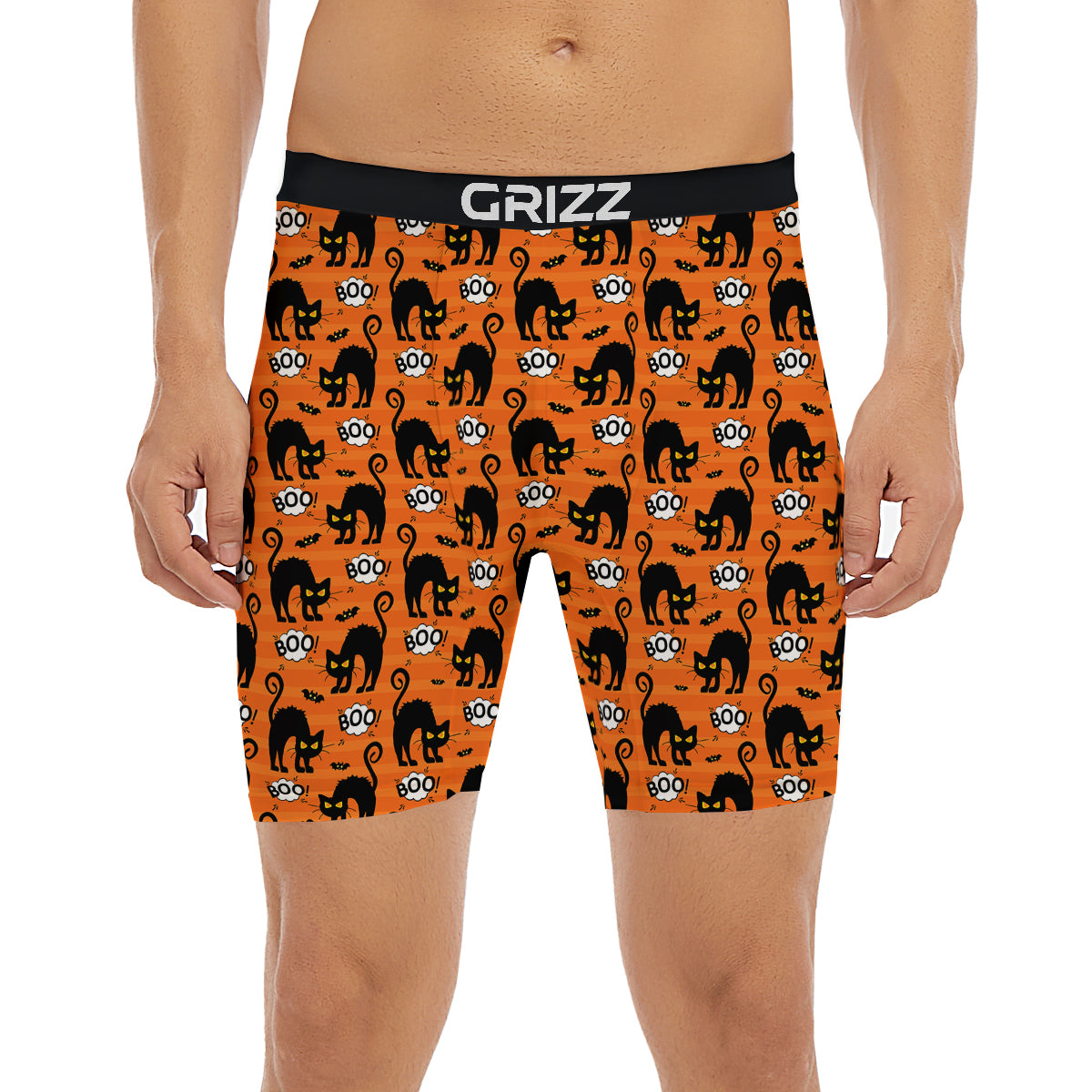 Striped Orange Black Cat Angry Print Pattern Boxer Briefs-grizzshop