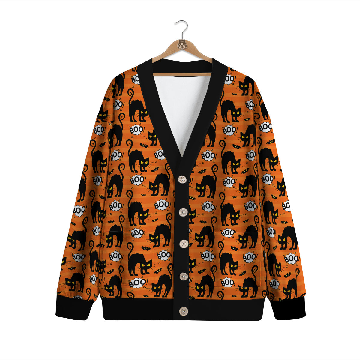 Striped Orange Black Cat Angry Print Pattern Cardigan-grizzshop