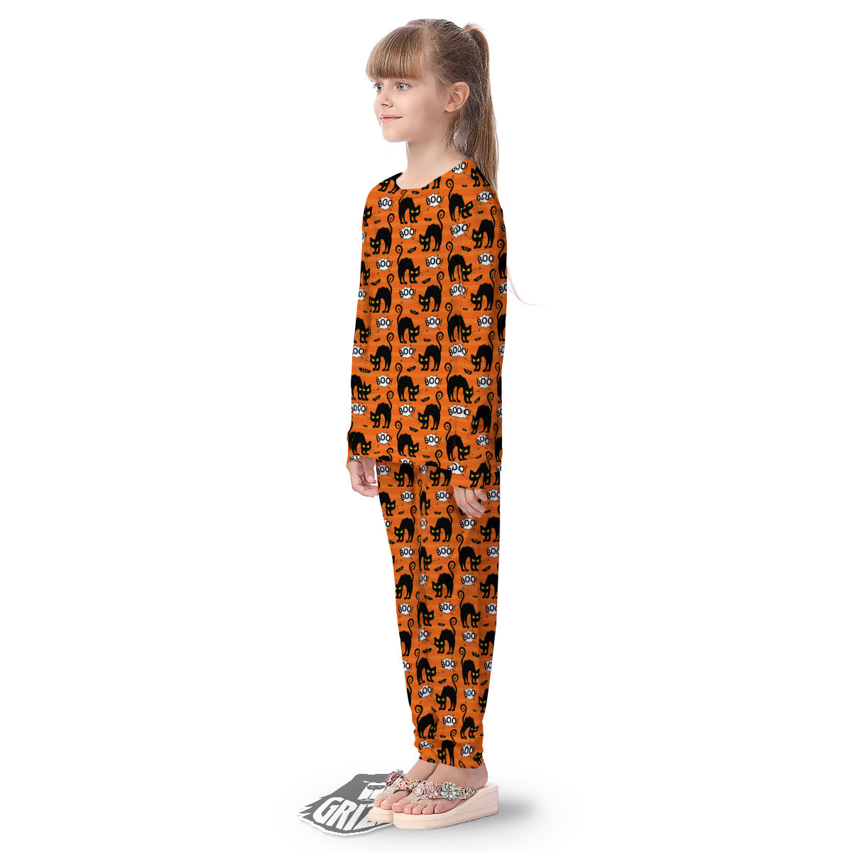 Striped Orange Black Cat Angry Print Pattern Kid's Pajamas-grizzshop
