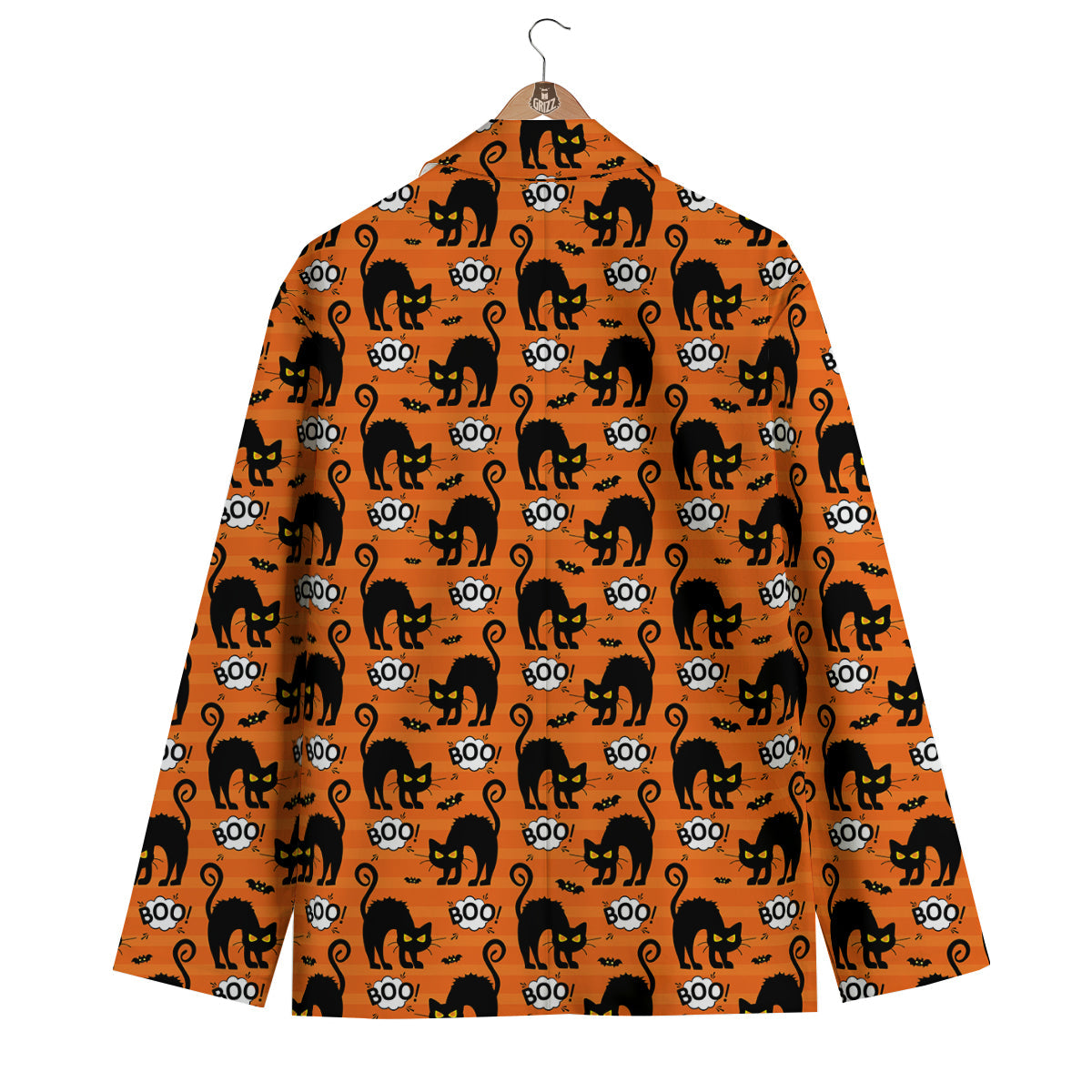 Striped Orange Black Cat Angry Print Pattern Men's Blazer-grizzshop