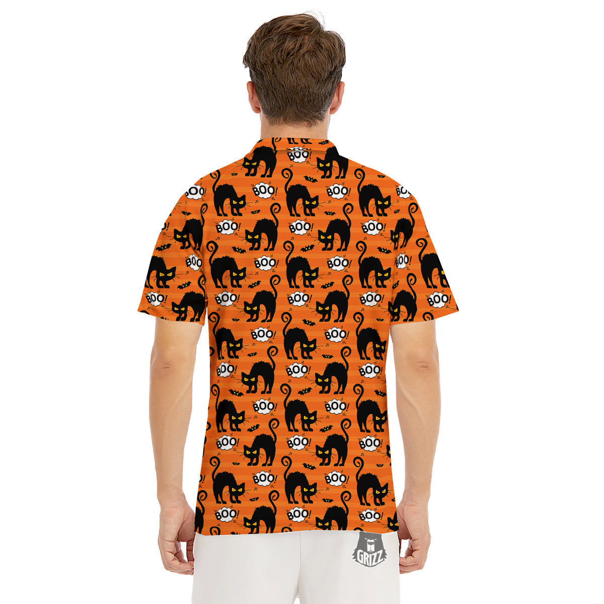 Striped Orange Black Cat Angry Print Pattern Men's Golf Shirts-grizzshop