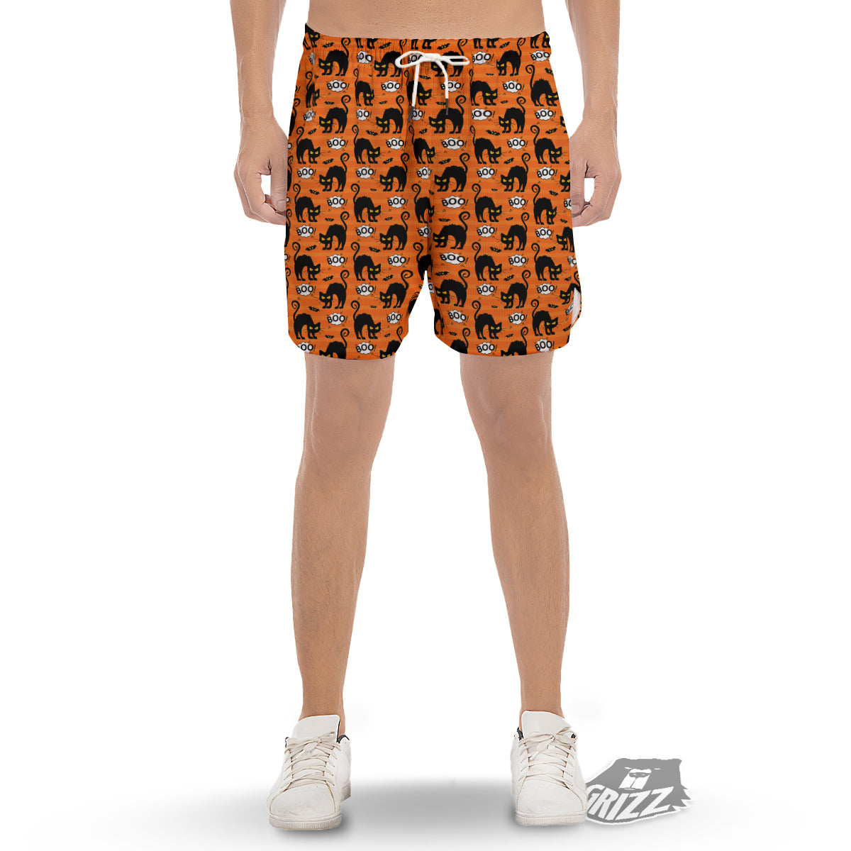 Striped Orange Black Cat Angry Print Pattern Men's Gym Shorts-grizzshop