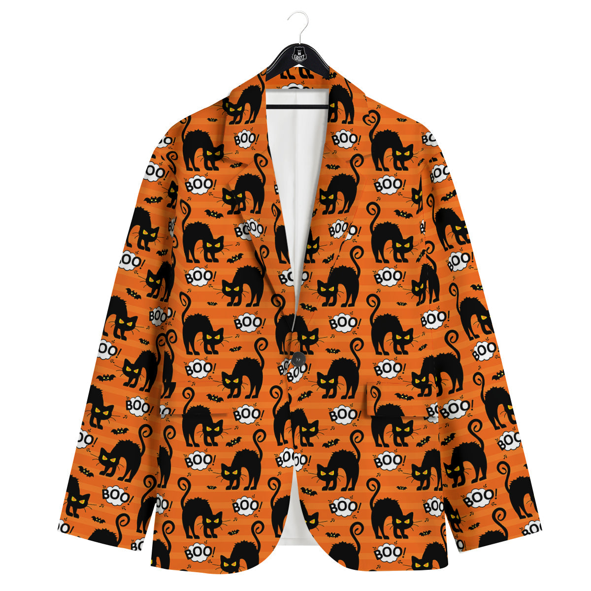 Striped Orange Black Cat Angry Print Pattern Men's Sport Coat-grizzshop