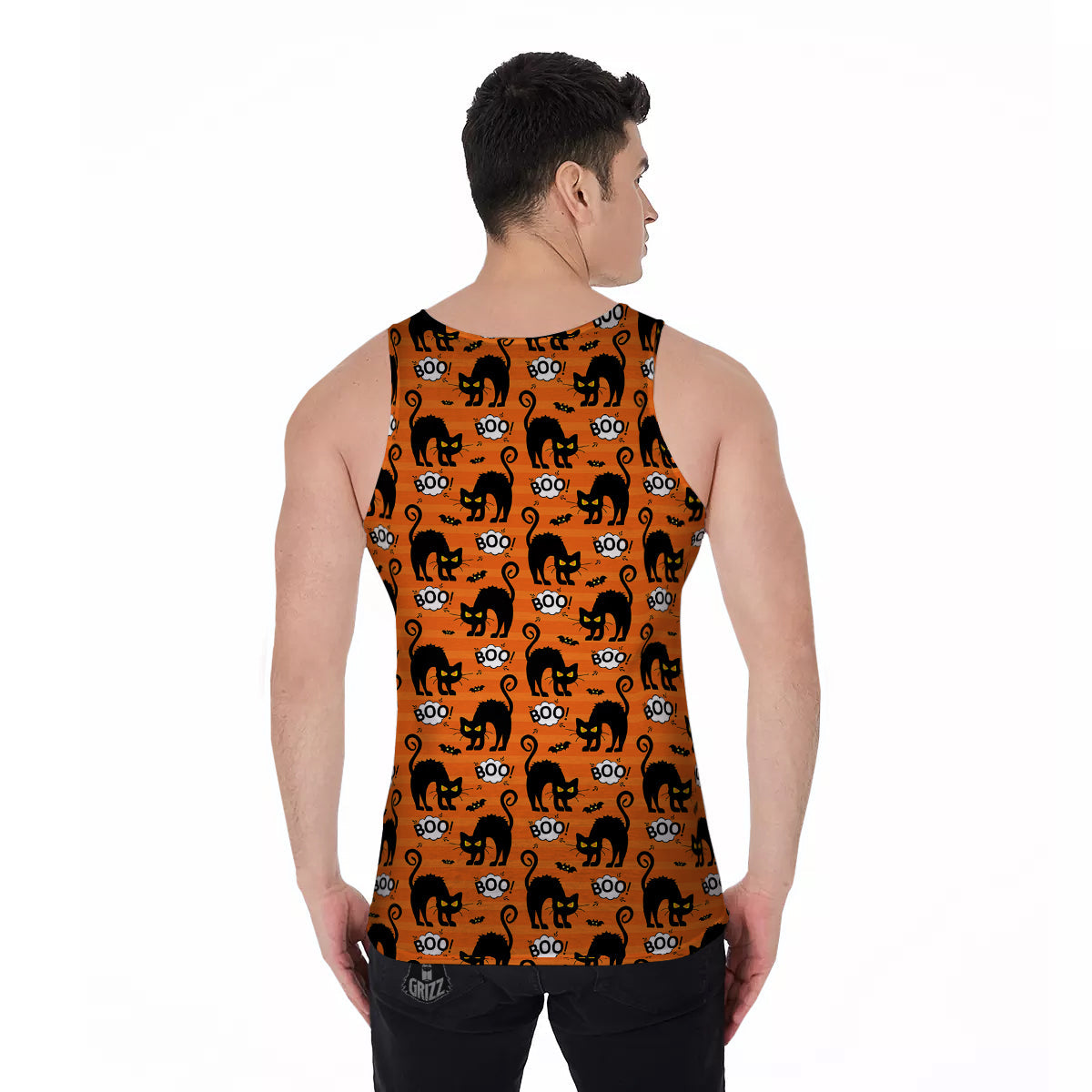 Striped Orange Black Cat Angry Print Pattern Men's Tank Top-grizzshop