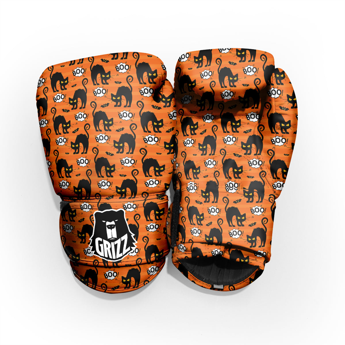 Striped Orange Black Cat Angry Print Pattern Pro Boxing Glove
