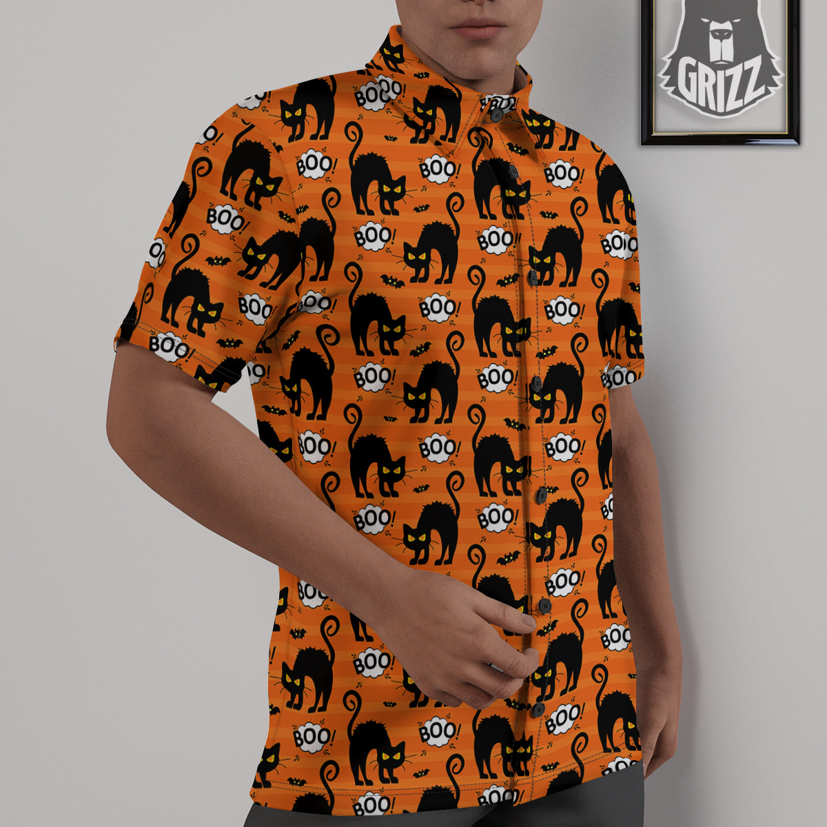 Striped Orange Black Cat Angry Print Pattern Untucked Shirts-grizzshop